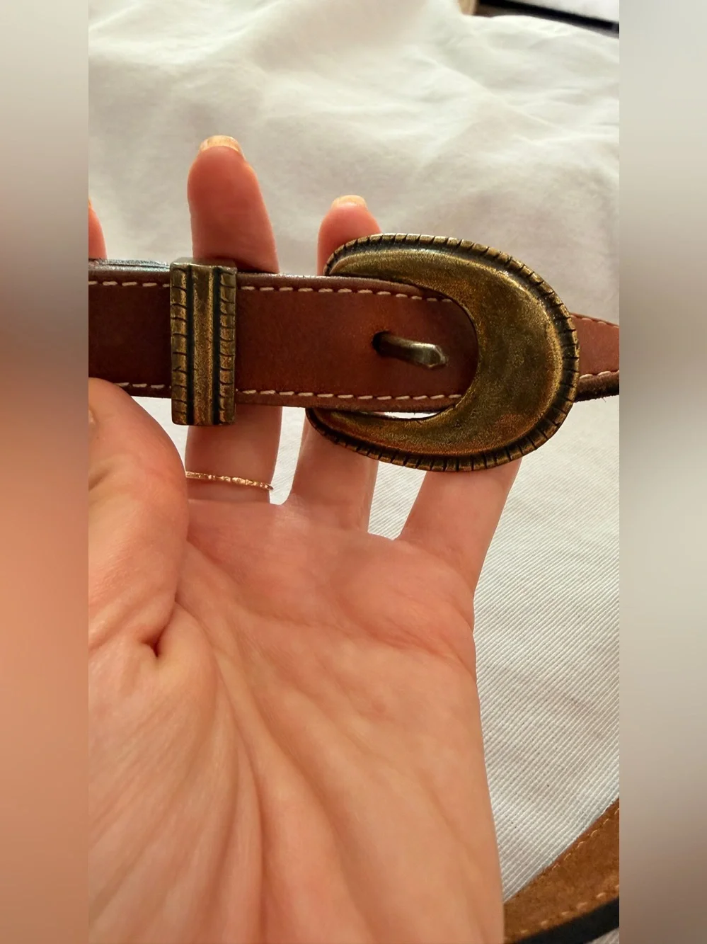 Vintage Brown Belt Leather Brass Metal Embellished 80’s Joan & David S